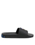 Dolce & Gabbana Black Leather Slides Flats Beachwear Shoes